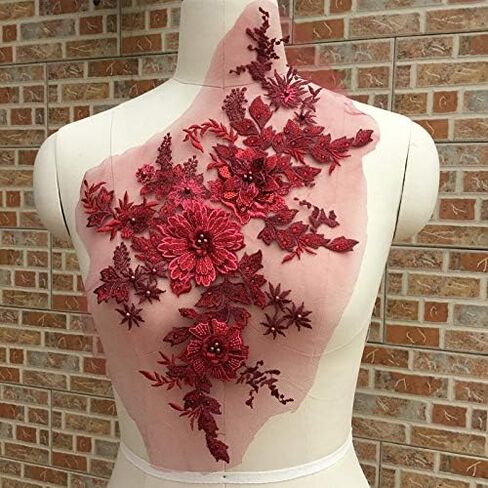 1 Pcs Makaron Series Beads Beads Hot Drilling 3D Three-Dimensional Flower Lace Wedding Dress, Children's Wear, Stage Costume Accessories (Pink Purple) in Kuwait