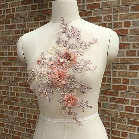 1 Pcs Makaron Series Beads Beads Hot Drilling 3D Three-Dimensional Flower Lace Wedding Dress, Children's Wear, Stage Costume Accessories (Pink Purple) in Kuwait
