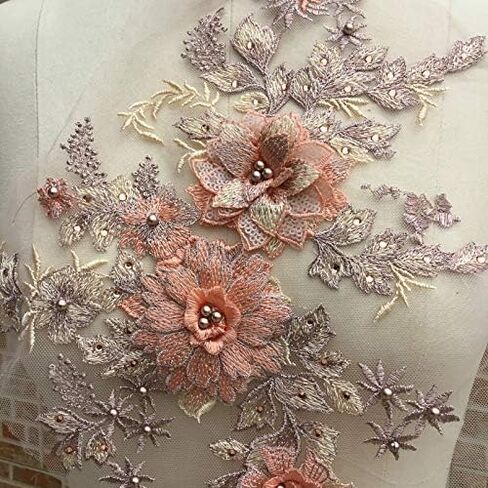 1 Pcs Makaron Series Beads Beads Hot Drilling 3D Three-Dimensional Flower Lace Wedding Dress, Children's Wear, Stage Costume Accessories (Pink Purple) in Kuwait