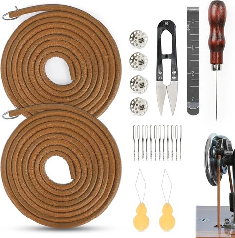 3 PCS Treadle Sewing Machine Belt, 72 Inch 3/16" Sewing Treadle Belts Replacement Leather Belt with Hook for Singer/Jones Sewing Machine 3PCS Sewing Machine Leather Belts Total 31 PCS Accessories in Kuwait