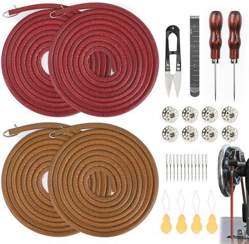 3 PCS Treadle Sewing Machine Belt, 72 Inch 3/16" Sewing Treadle Belts Replacement Leather Belt with Hook for Singer/Jones Sewing Machine 3PCS Sewing Machine Leather Belts Total 31 PCS Accessories in Kuwait