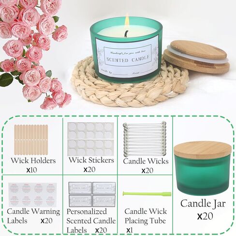 MILIVIXAY 20 Pack 4 OZ Fall Candle Jars with Lids and Candle Making Kits - Bulk Wide Mouth Small Empty Candle Jars for Making Candles - Spice, Powder Containers. in Kuwait