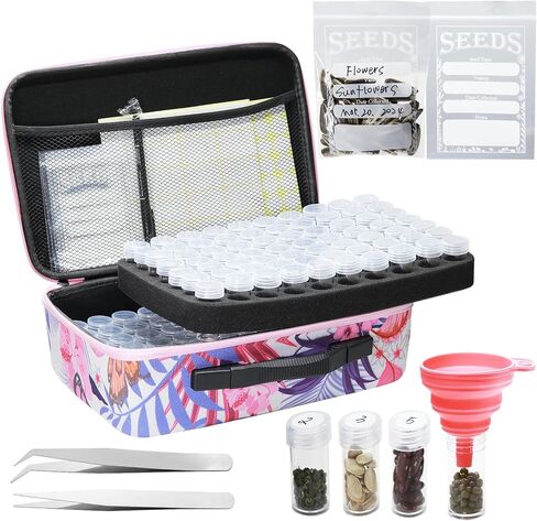 Portable Seed Organizer Storage, 140 Slots Sturdy Seed Packet Organizer with 25 PCS Zipper Envelopes Bag, Label Stickers, Seed Storage Container for Flower Plants Garden (Black) in Kuwait