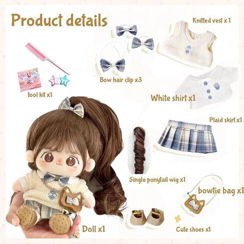 20cm Plush Doll with Clothing Cute 7.87Inch Plush Doll Figure with Wig for Girl Birthday Gift,Kawaii Soft Long Hair Cotton Doll Stuffed Dress Up Dolls in Saudi Arabia