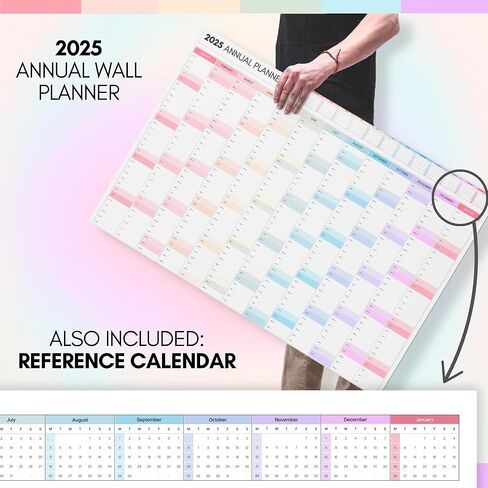 2025 شهرية الجدار مخطط ، A2 60 سم × 42 سم | طباعة مزدوجة على الوجه ، تقويم جدار قوس قزح 2025 ، مخطط السنة ، سنة كاملة لعرض | منظم للمكتب ، الجامعة ، المدرسة | ملون (مطوي) in Kuwait