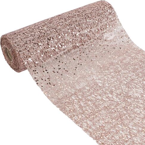 HUIHUANG Rose Gold Christmas Ribbon 10 inch Wide Glitter Deco Mesh Ribbon Rose Gold Mesh Fabric Ribbon for Christmas Tree Decorations, Garlands, Large Bows, Large Box Wrapping- Continuous 10 Yards in Saudi Arabia