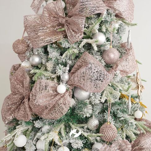 HUIHUANG Rose Gold Christmas Ribbon 10 inch Wide Glitter Deco Mesh Ribbon Rose Gold Mesh Fabric Ribbon for Christmas Tree Decorations, Garlands, Large Bows, Large Box Wrapping- Continuous 10 Yards in Saudi Arabia