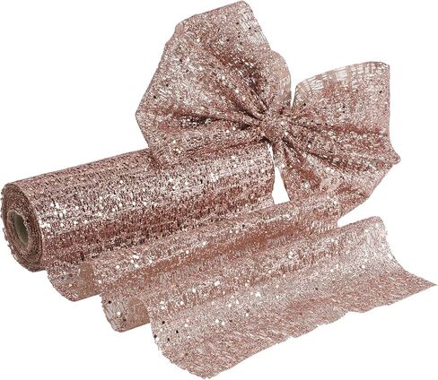 HUIHUANG Rose Gold Christmas Ribbon 10 inch Wide Glitter Deco Mesh Ribbon Rose Gold Mesh Fabric Ribbon for Christmas Tree Decorations, Garlands, Large Bows, Large Box Wrapping- Continuous 10 Yards in Saudi Arabia