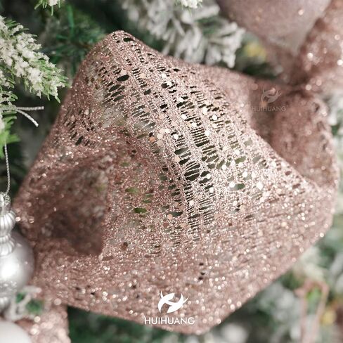 HUIHUANG Rose Gold Christmas Ribbon 10 inch Wide Glitter Deco Mesh Ribbon Rose Gold Mesh Fabric Ribbon for Christmas Tree Decorations, Garlands, Large Bows, Large Box Wrapping- Continuous 10 Yards in Saudi Arabia