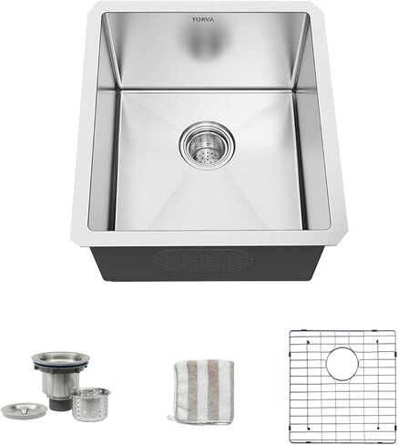 TORVA 15 x 17 Inch Gloss Black Ceramic Coating with NanoTek Undermount Kitchen Sink, PVD Coated Gunmetal Sink16 Gauge Stainless Steel Wet Bar or Prep Sinks Single Bowl, Fits 18" Cabinet,Dark Gray in Saudi Arabia