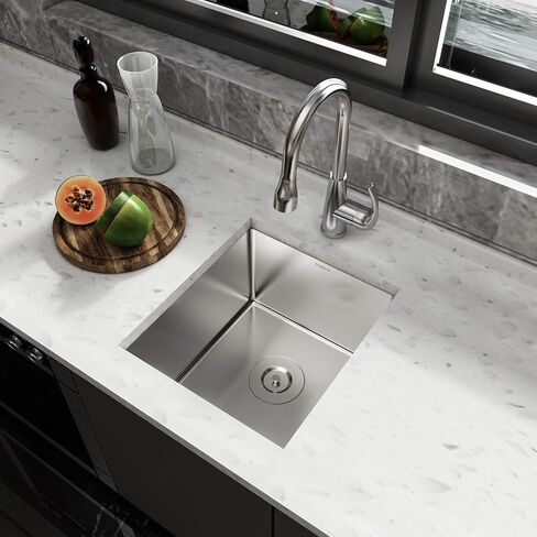 TORVA 15 x 17 Inch Gloss Black Ceramic Coating with NanoTek Undermount Kitchen Sink, PVD Coated Gunmetal Sink16 Gauge Stainless Steel Wet Bar or Prep Sinks Single Bowl, Fits 18" Cabinet,Dark Gray in Saudi Arabia