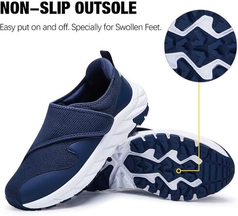 أحذية رجالية لمرضى السكري أحذية واسعة العرض مع إغلاق قابل للتعديل للأقدام المتورمة ووسادة هوائية مضادة للانزلاق أحذية رياضية سفلية in Kuwait