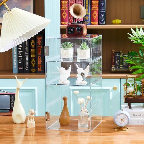 Barydat Acrylic Display Case with Lock Key Countertop Display Case Clear Showcase Display Cabinet Multi Functional Safe Storage Box for Retail Store (Black Removable 3 Tier,11.8 x 5.9 x 15.7 Inch) in Saudi Arabia