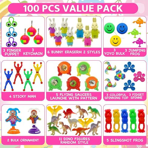 [6 بيضات ذهبية مفاجئة] 100 قطعة من بيض عيد الفصح المملوء مسبقًا بألعاب متنوعة، 100 حشو بيض عيد الفصح البلاستيكي مع ألعاب تململ، صيد بيض عيد الفصح ملء سلة عيد الفصح للأطفال الصغار الأولاد والبنات in Kuwait