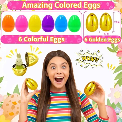 [6 بيضات ذهبية مفاجئة] 100 قطعة من بيض عيد الفصح المملوء مسبقًا بألعاب متنوعة، 100 حشو بيض عيد الفصح البلاستيكي مع ألعاب تململ، صيد بيض عيد الفصح ملء سلة عيد الفصح للأطفال الصغار الأولاد والبنات in Kuwait