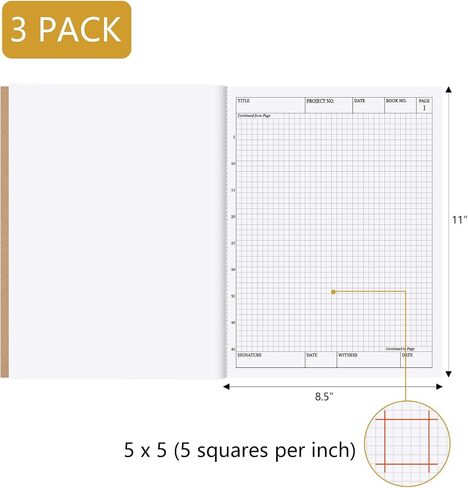 2 Pack Carbonless Chemistry Lab Notebook, 8.5X11 Inch Students Lab Notebook for Scientific/Physic/Biology, 50 Sets Per Pack, 4x4 Square Grid (Kraft) in Kuwait