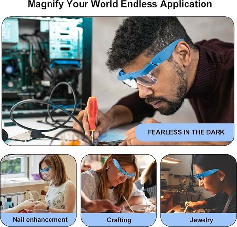 Magnifying Glass with Light Hands Free, Rechargeable Magnifying Glasses Headset with 5 Detachable Lenses Magnifier for Close Work, Reading, Jewelry Making Crafts (Blue) in Saudi Arabia