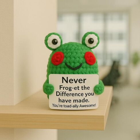 Positive Frog Emotional Support Crochet Doll, Handmade Positive Crochet Animals Desk Decor Emotional Support Plush Gift for Anxiety & Stress Relief in Saudi Arabia