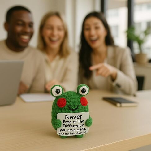 Positive Frog Emotional Support Crochet Doll, Handmade Positive Crochet Animals Desk Decor Emotional Support Plush Gift for Anxiety & Stress Relief in Saudi Arabia
