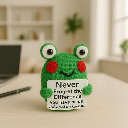 Positive Frog Emotional Support Crochet Doll, Handmade Positive Crochet Animals Desk Decor Emotional Support Plush Gift for Anxiety & Stress Relief in Saudi Arabia