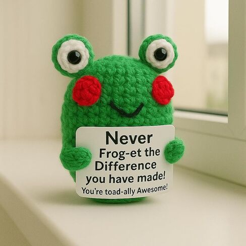 Positive Frog Emotional Support Crochet Doll, Handmade Positive Crochet Animals Desk Decor Emotional Support Plush Gift for Anxiety & Stress Relief in Saudi Arabia