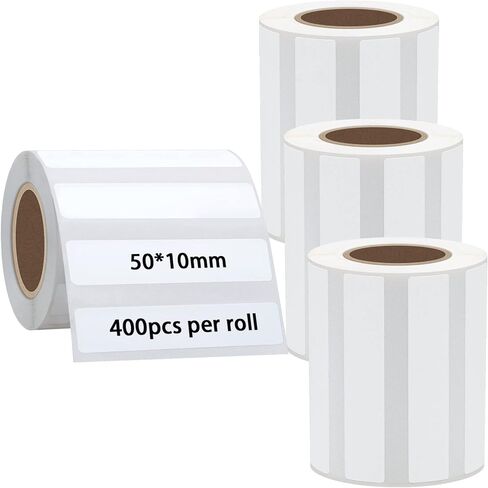 Hybsk Portable Plinter Label Paper متعدد الأغراض مقاومة للدموع المقاومة للدموع الملصقات الحرارية المباشرة ملصقات ملصقات ذاتية التوافق مع P50 B21 Phomemo M200 ، M110 ، M120 صانع الملصقات ، (50 × 10 مم ، 4 لفات) in Kuwait