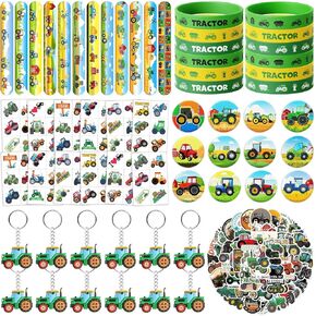 110pcs Party Party Party Favors للأطفال - زخارف ولوازم حفلات عيد ميلاد المزرعة مع أساور صفعة ، وشم ، وملصقات ، وسلاسل المفاتيح ، وجرار Goodie Pillers للأولاد