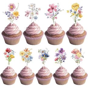 36pcs قبعات كب كيك البرية ، قبعات كب كيك الأزهار ، مناسبة لحفل الزفاف ، عيد ميلاد ، دش الطفل ، زخرفة الحفلات ، مناسبة للنساء والبنات