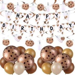 48 PCS Cookies Milk Birthday Party Decoritations 3 Cookies Milk Banner 4 Cookie Foil Balloon 30 Balloons 10 Latex 10 Dolls مع شريط للاخبينات لحفلات حليب ملفات تعريف الارتباط.