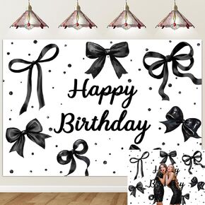 Coquette Happy Braydrop Backdrop Black Bow Party Banner for Girls Women Bachelorette موضوع عيد ميلاد الطاولة اللوازم (82 × 59 بوصة (7 × 5 قدم))