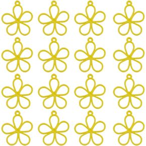Sunnyclue 1 Box 50pcs Hollow Flower Charms Silver Floral Charms Alloy Vintage Mini Spring Flossom Open Frame Back Bezel UV Resin Charm Holds for Jewelry Making Charms Women Diy Brachlets Craft