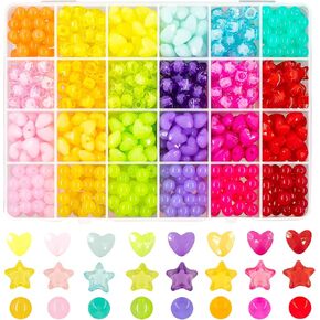560pcs حلوى اللون الباستيل حبات أكريليك القلب حبات النجوم حبات الملونة المهر جولة الخرز بالخرز البلاستيكي فضفاضة سائبة لتصنيع مجوهر