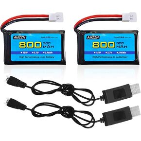 2pcs 3.7v 800mAh 30c Lipo بطارية Lipo مع كابل USB شحن Molex قابس Molex لـ Syma x5c x5s h5c v931 u45w ss40 rc بدون طيار متوافق مع معظم بطاريات الطائرات المحور أربع (بطارية 2pcs+2 USB)