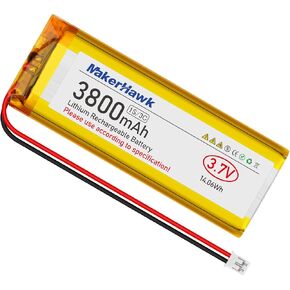 Makerhawk 3.7v 3800mAh Lipo بطارية Lipo قابلة للشحن 1S 3C 113386 بطارية بوليمر الليثيوم مع لوحة حماية بطارية مزدوجة ، Micro JST 2.0 قابس لإنترنت