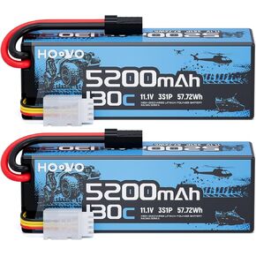 HOOVO 3S Lipo Battery,5200mAh 130C 11.1V Lipo Battery Pack Hardcase with TR Plug,RC Battery for RC Car,RC Boat,RC Truck,RC Truggy Racing Hobby FPV Racing Model, 2 Pack