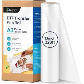 Beryzol DTF Film Roll: 13 "× 328 قدمًا ، لفة نقل فيلم DTF Premium ، وورقة نقل أليف بويت بيلات ، ودخول إلى القشرة الساخنة والبرودة ، مباشرة إلى فيلم القمصان النسيجية