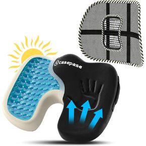MESH BACK LUMBAR SUPPAR و GEL CUSHION CUSHION COSTION للسيارة ، كرسي المكتب - الدعم المتنفس والقابل للتعديل مع وسادة هلام التبريد لتصحيح الموقف.