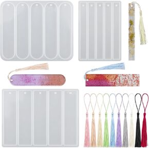 23Pcs Bookmark Resin Mold Silicone, Bookmarks Silicone Mold with Tassels, 3 Style Rectangle Bookmark Molds for Epoxy Resin Casting Crafts (5.5 Inch)