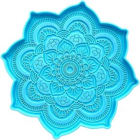 قوالب راتنجات الايبوكسي الأزرق السيليكون - ماندالا كوستر راتنجات الإبوكسي قالب زهرة صينية كوب الحصيرة السيليكون القالب ديي الحرف اليدوية ديكور المنزل لوازم النحت ، 6.77x5.74x0.47inches