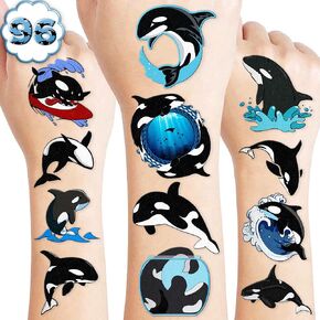 100 PCS Orca Whale Birthday Party Decorations Favors Supplies Sea Ocean Killer Whale Temporary Tattoos Stickers for Girls Boys Cute Gifts School Prizes Rewards