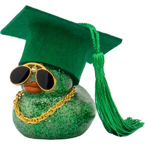 wonuu 2025 Colorful Car Ducks, Rubber Duck Car Dashboard Decorations Ornament Ducky with Graduation Hat, Glasses, Necklace, for Doctor, Master, Bachelor, Glitter Dark Yellow