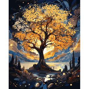 Lcozx Paint بأرقام للمبتدئين للبالغين والأطفال ، واللوحة الزيتية الأكريليك DIY بأرقام أرقام ، و Art Tree Diy Paint بأرقام على القماش للهدية ، وتزيين الجدار المنزلي 16x20 بوصة ، رقم 4