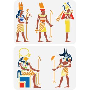 Fingerinspire 2pcs فرعون المصري فتيروه 8.3x11.7 بوصة ، قوالب رسم فرعون قابلة لإعادة الاستخدام - مقاس A4 Pet Pet Plastic Hieroglyphics stencil for Wall و Wood و Canvas Diy Art Art Projects