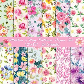 24 ورقة مجموعة ورق عيد الأم ، 12 "x12" cardstock paper scrapbooking supplies ورقة اوريغامي ورقة - 12 أنماط