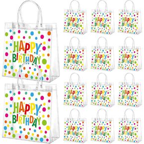 KACCTYEN 24 PCS حقائب هدايا عيد ميلاد للحفلات لصالح عيد ميلاد واضح حقائب جيدة مع مقبض 7.87 × 7.87 × 3.15 إرجاع تغطية الهدايا للضيوف علاج الحلوى