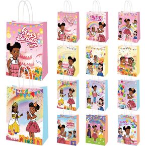 Cemocle 24pcs موسيقى الموسيقي موضوع حفلة عيد ميلاد الأكياس - 12 أنماط Happy Corner Girls Party Candy Goodie حقائب مع مقابض للاستحمام الأول للاستحمام الطفل.