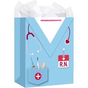 Heyinshen الممرضة هدايا التخرج حقيبة 13 "حقيبة هدايا كبيرة RN مع ورقة الأنسجة والمقابض تهانينا خريجي التمريض لوازم الحزب العامل للرعاية الصحية والممرضة احتفالات أسبوع الممرضة