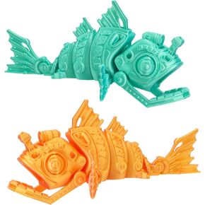 2pcs 3d piranha model ، toy fidget regring toy ، ألعاب ADHD ، تماثيل أسماك مشتركة مرنة ، حيوانات أليفة مثالية للأطفال والبالغين (ذهبية وأخضر)