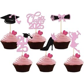 24 PCS Pink 2025 Cucke Cupcake Toppers Portarboard Little Girl موضوع الحفلة الديكور حلوى حلوى MgPferd