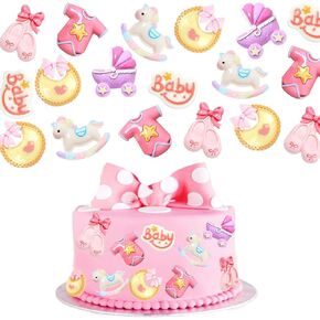 24pcs استحمام الطفل كب كيك القبعات العليا الأطفال والفتيات موضوع استحمام الطفل اللوازم الزخرفية لوازم حفلة عيد ميلاد الوردي